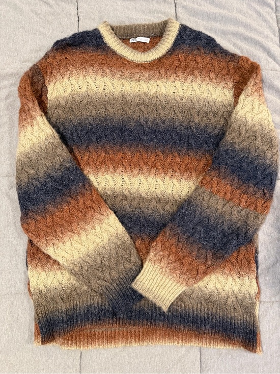 Zara Other - Zara Men's Ombre Cable-Knit Crewneck Sweater - Cream, Brown, Blue